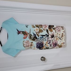 Pale Blue With Floral Design Dress